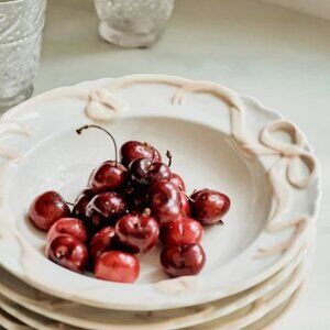 Set of 4 Anthropologie Benedita Pasta Bowls Pink Bows - New with Tags